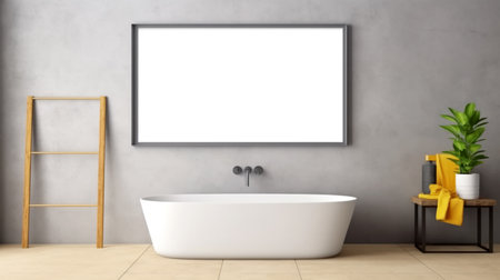 Bathroom design with a bathtub in the center in a minimalist style, Generated AIの素材