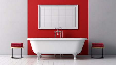 Bathroom design with a bathtub in the center in a minimalist style, Generated AIの素材