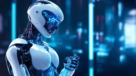 Robot, electronic and digital access, user authentication system, technology and cybernetics, cybersecurity, information security, encryption, data protection, Generated AIの素材