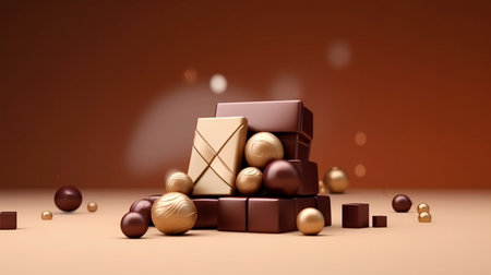 Dark chocolate, the concept of World Chocolate Day, copy space. Generated AIの素材