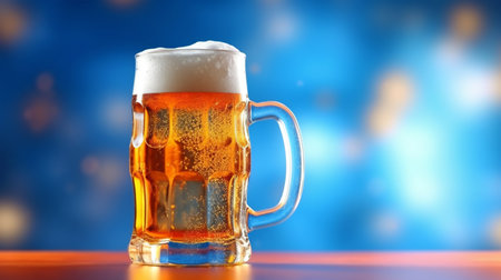 A mug of cold beer in a pub, copy space, Generated AIの素材