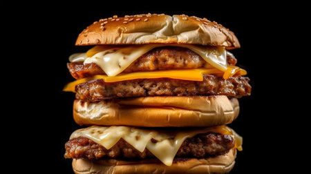 Burger with beef cutlets, tomatoes, cheese, lettuce and onions, restaurant conceptの素材