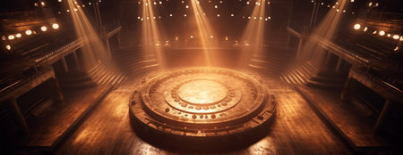 A stage with spotlights and directional light in the center, presentations and conference, Generated AIの素材
