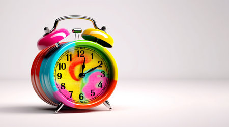 Alarm clock with dial on legs, early wake-up concept, good morning, start of the dayの素材