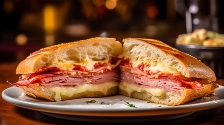 Sandwich with Cheese, Ham, Sauce, Salad, Fast Food Concept, Takeaway foodの素材