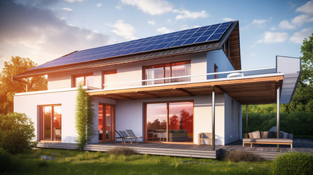 Solar roof house, energy conservation, independent housing, natural resource savingsの素材