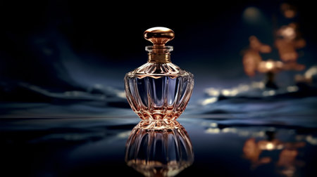 Beautiful perfume bottle on a dark background, sample for advertising, luxury segment of perfumesの素材