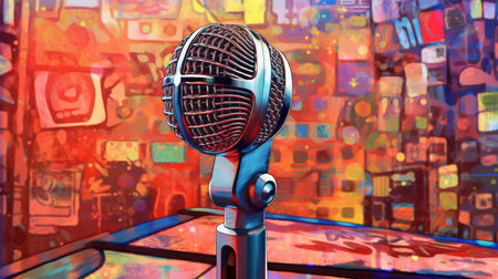 Picturing a microphone on a bright background, presentations and public speakingの素材