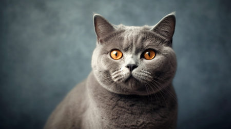Portrait of a British short-haired cat on a dark background, pets protectionの素材