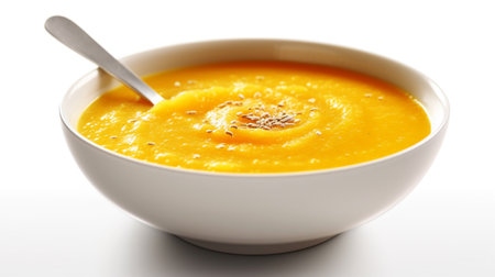 Delicious mashed pumpkin soup, for restaurant menus, banners, flyers, social media advertisingの素材