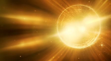 Background for designers in the form of solar system, rays, yellow, for articles in magazines, yoga and taichi conceptの素材