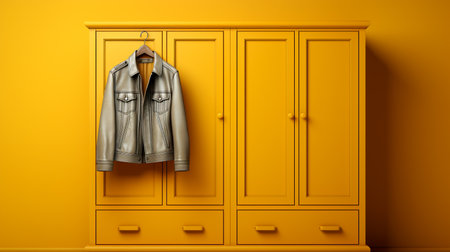 Yellow closet for clothes and shoes, closet, hallway indoors in minimalist style, vintage conceptの素材