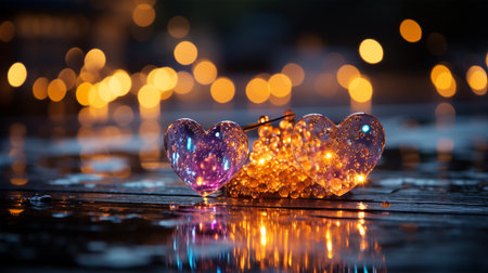 Painted hearts for valentine's day in blue pink and orange colors, concept of declaration of loveの素材