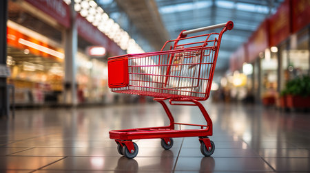 Empty shopping cart for products at a large mall, shopping food for the whole family, healthy lifestyle, shopping day, black fridayの素材