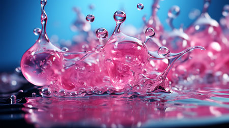 Abstract picture with macro water drops in neon color, splashes, for presentations, backgrounds and postcardsの素材