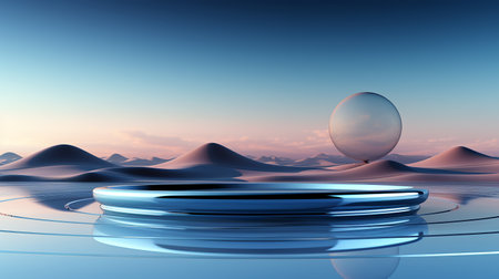 Art poster with futuristic natural landscape and geometric lines and shapes, for posters and flyers, for postcard printingの素材