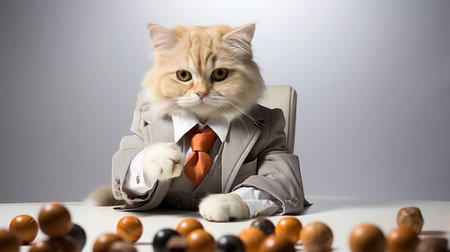 Cute cat playing cat in a suit, big boss concept, head of department, senior manager, posrcard, wallpaperの素材