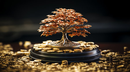 Money tree, symbol of success, wealth and abundance, coin and plant image, banking and insurance concept, postcardの素材