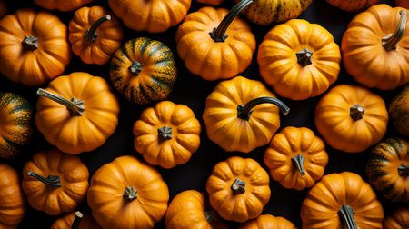 Autumn pumpkin harvest, halloween, vegetarian and healthy eating concept, wallpaper, seasonal postcard, for designers and marketingの素材