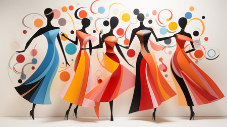 A Delicate Interplay Between Bold Colors and the Graceful Poise of Dancers' Silhouettesの素材