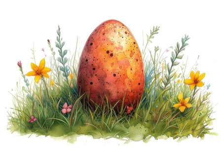 Amidst the Spring Greens, an Egg Symbolizes Life's Gentle Unfolding, Easter's Soft Whisperの素材