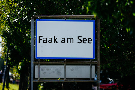 Faak am see sign with greenery background.の写真素材