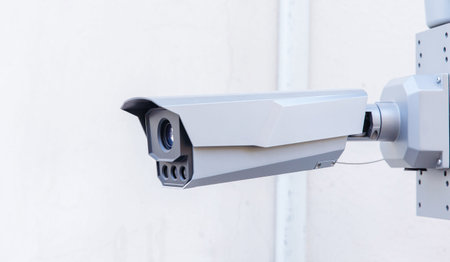 Modern surveillance security camera mounted on wall.