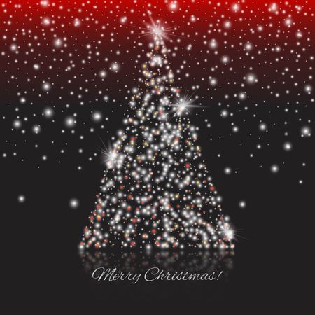 Merry Christmas and Happy New Year Christmas tree on and lights on the black background.のイラスト素材