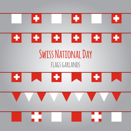 Swiss National Day flags garlands.のイラスト素材