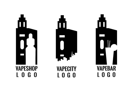 Set of vaping logo for your vape bar or shop. Stamp, emblem, badge.のイラスト素材