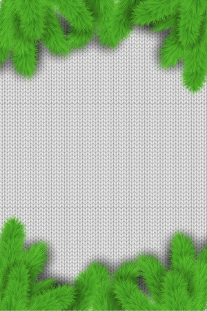 Christmas tree branches on the knitted background. Stock vectorのイラスト素材