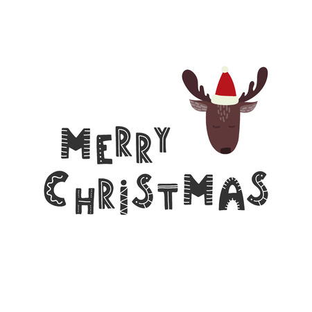 Merry Christmas. Cute deer with snowflakes background. Stock vectorのイラスト素材