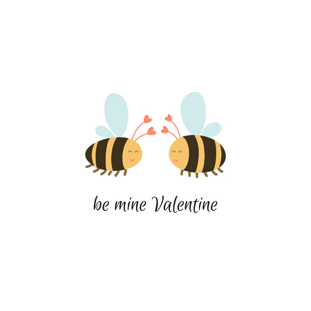 Be mine Valentine. Hand drawn cute bees in love. Valentine's Day card template. Stock vectorのイラスト素材