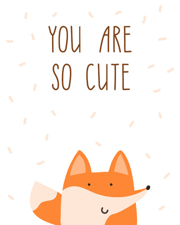 You are so cute. Little fox poster for kids room. Hand dritten lettering. Stock vectorのイラスト素材