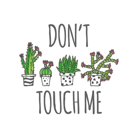 Hand drawn cactus poster illustration. Don't touch me. Stock vectorのイラスト素材