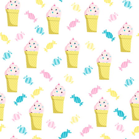 Ice-cream and candy seamless pattern. Stock vectorのイラスト素材