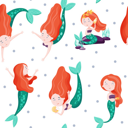 Seamless pattern with cute mermaids. Can be used for wrapping, fabric background. Stock vectorのイラスト素材