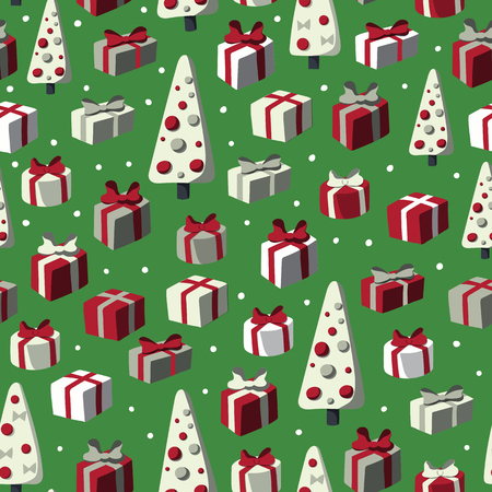 Seamless pattern with christmas gifts and fir-tree. Hand-drawn fabric background. Stock vectorのイラスト素材