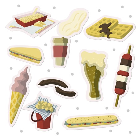 Street fast food stickers set. Illustrations for pins or patches. Stock vectorのイラスト素材