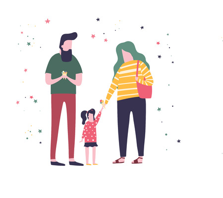 Family is standing with an ice cream. Parents with their daughter. Stock vectorのイラスト素材