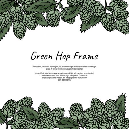Green hop frame.Vintage beer design template. Hand drawn doodle style beer fest flyer conceptのイラスト素材