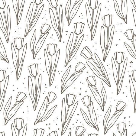 Tulips hand drawn doodle seamless pattern. Floral background for textile, wallpaper, wrapping paper. Stock vectorのイラスト素材