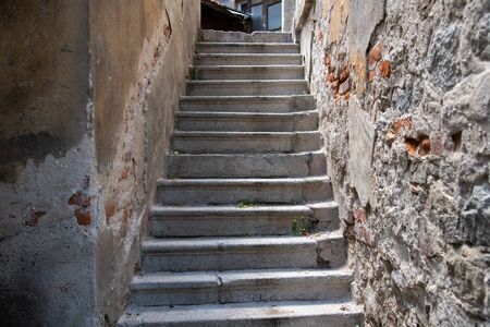 PLOVDIV, BULGARIA - JULY 8, 2019: Antique stairs to the old town in the city center of Plovdivのeditorial素材