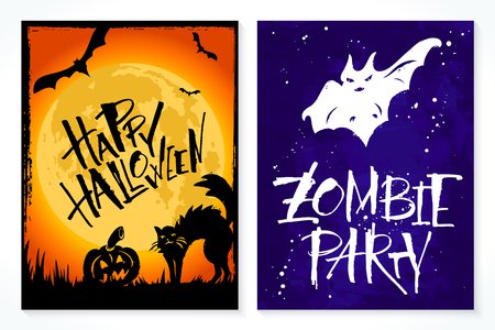 Two hand drawn Halloween greeting cardのイラスト素材