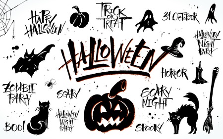 Halloween lettering and clip art setのイラスト素材