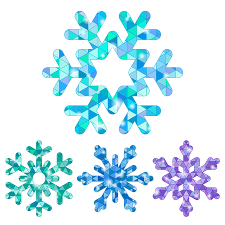 Set of snowflakes with triangle mosaic patternsのイラスト素材