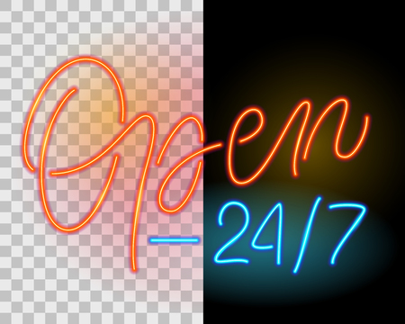 Open 24 7. Neon signのイラスト素材