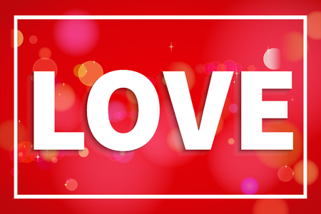 Love text on red bokeh background. Template for greeting cards, invitations, banners and various design products. Valentine day art. Vector illustrationのイラスト素材