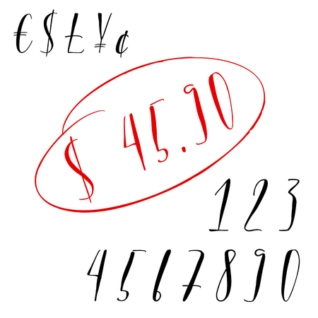 Pen lettering numbers and currency symbolsのイラスト素材