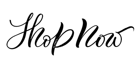 Shop Now lettering. Handwritten modern calligraphy, brush painted letters. Vector illustration. Template for poster, flyer, greeting card, invitation and various design productsのイラスト素材